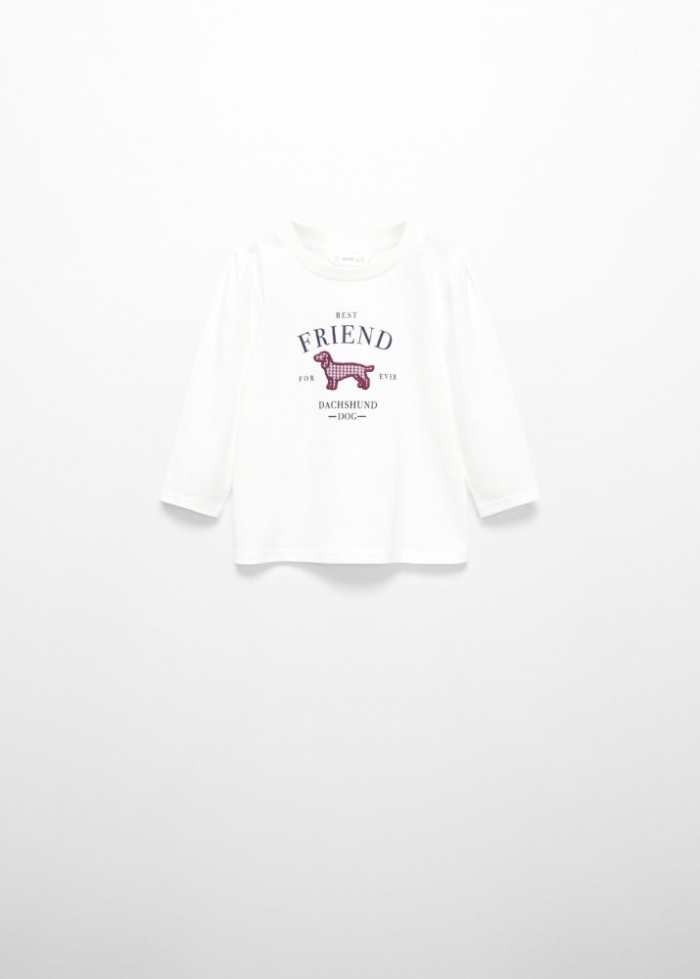 Mango Camiseta manga larga estampada - Blanco roto