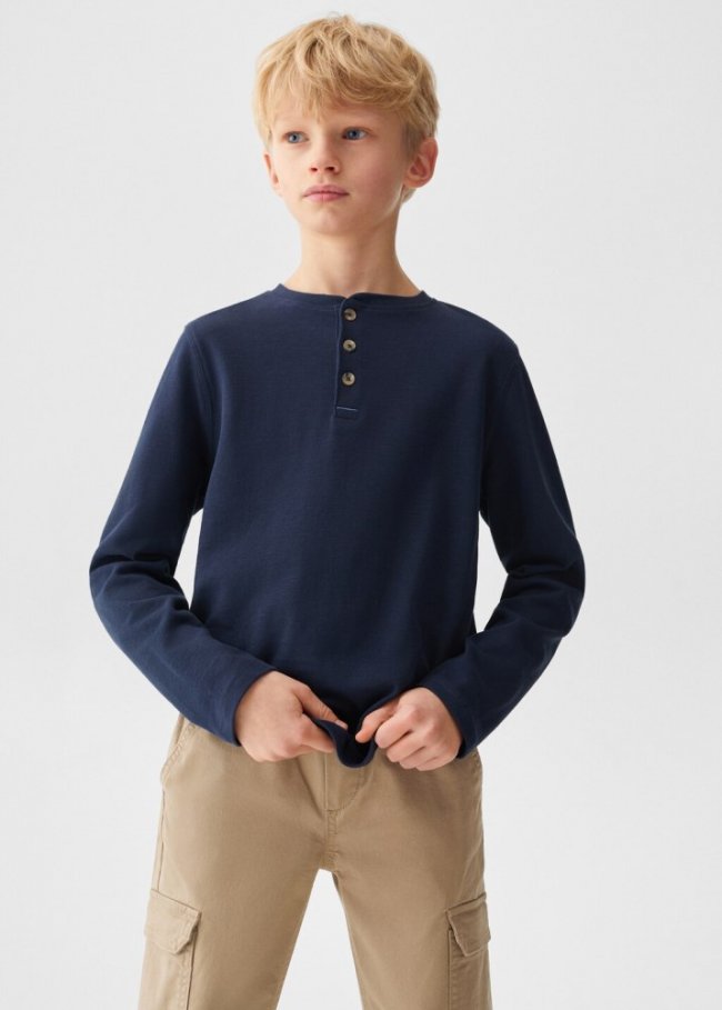 Mango Camiseta manga larga botones - Azul marino oscuro
