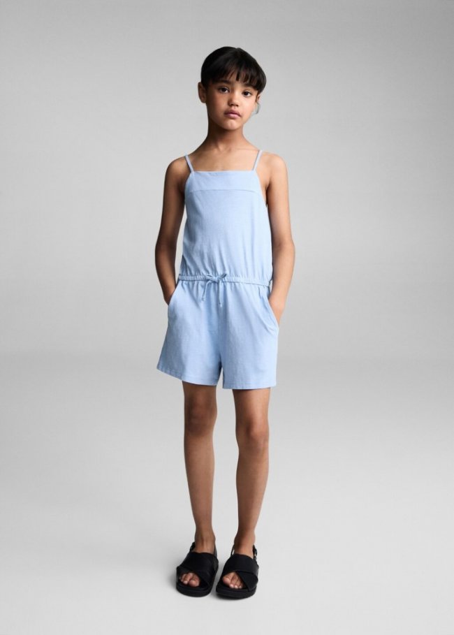 Mango Mono corto algodón - Azul porcelana