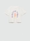 Mango Camiseta mensaje bordado - Blanco roto