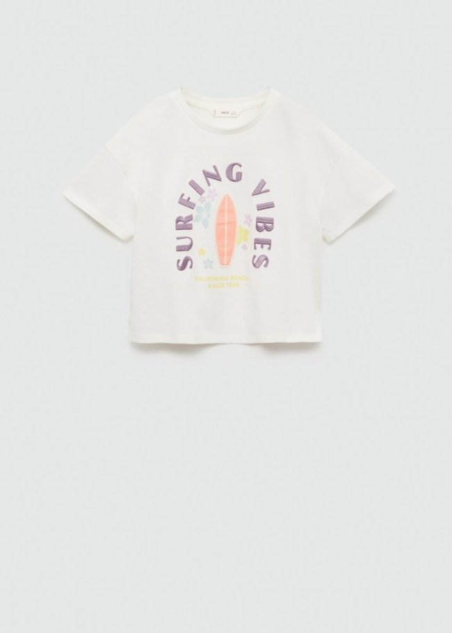 Mango Camiseta mensaje bordado - Blanco roto