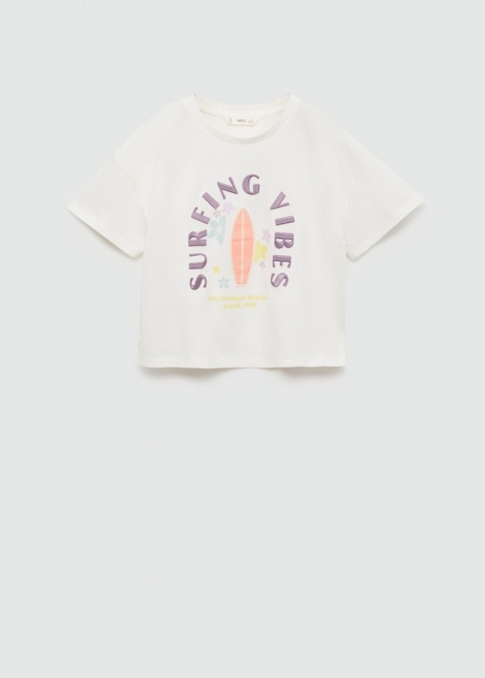 Mango Camiseta mensaje bordado - Blanco roto