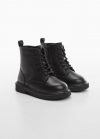 Mango Botín piel cordones - Negro