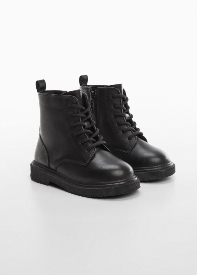 Mango Botín piel cordones - Negro