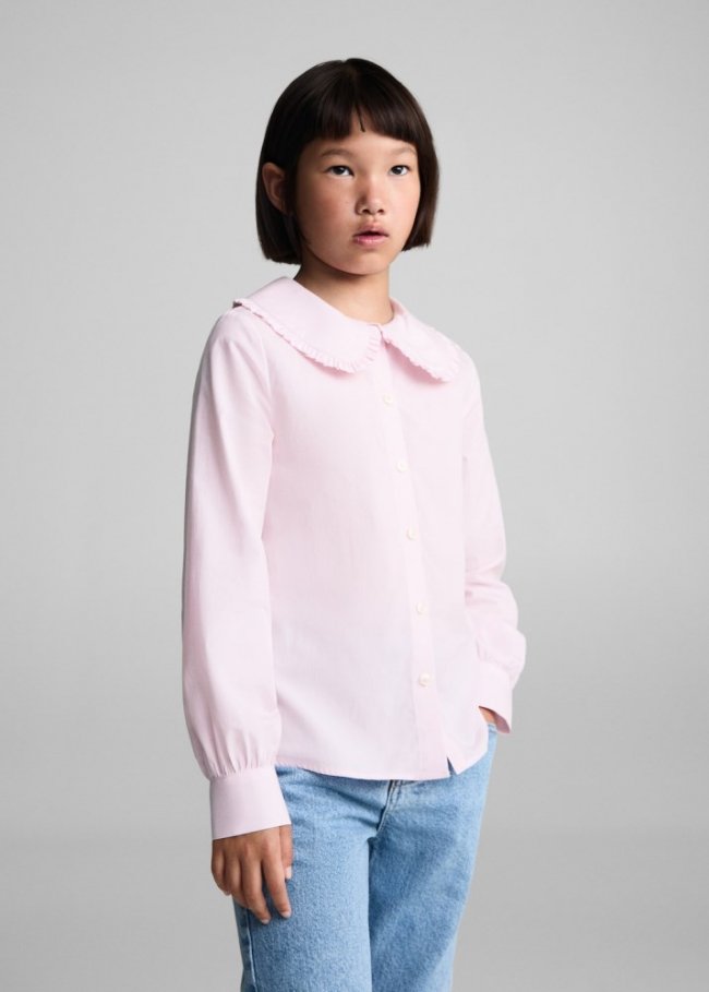 Mango Camisa calada cuello babydoll - Rosa pastel