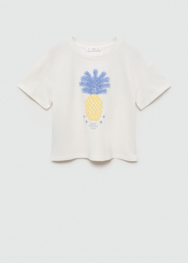 Mango Camiseta algodón relieve piña - Blanco roto