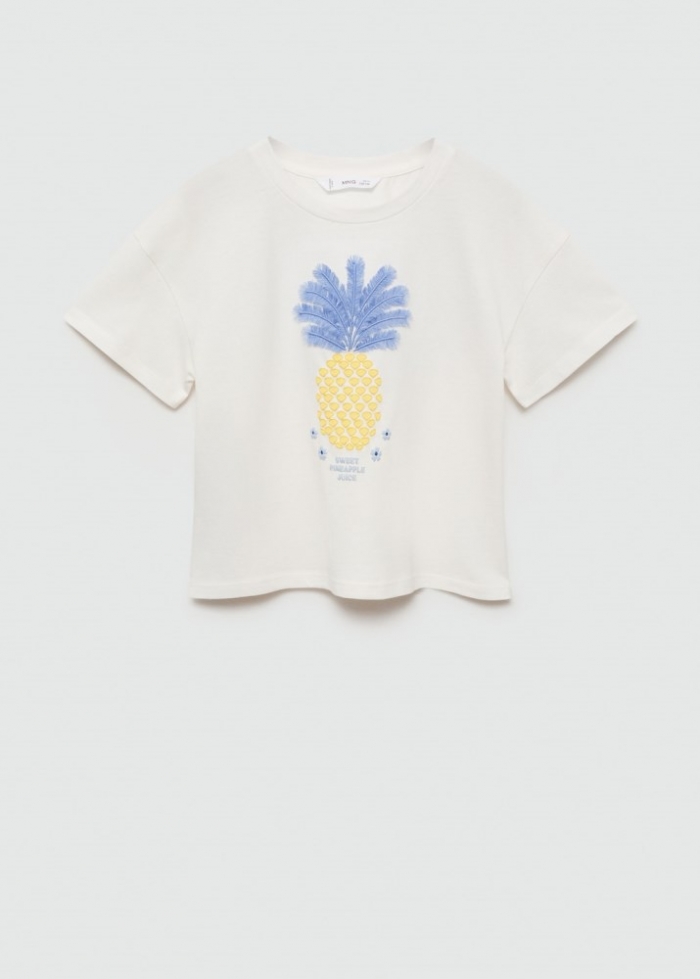 Mango Camiseta algodón relieve piña - Blanco roto