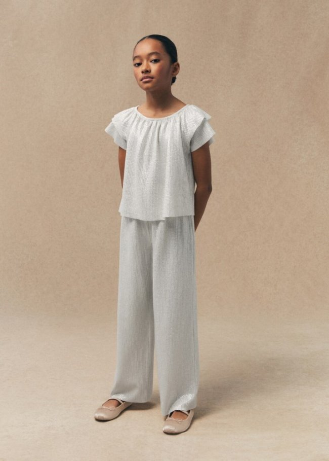 Mango Pantalón recto metalizado - Plata