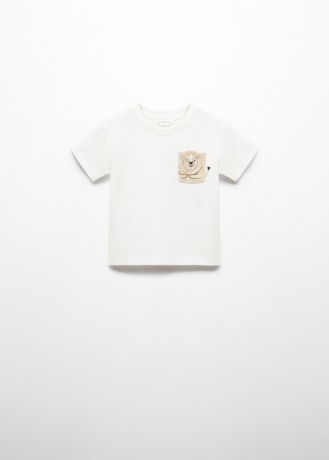 Mango Camiseta estampada león - Blanco roto