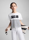 Mango Camiseta mensaje textura - Blanco roto