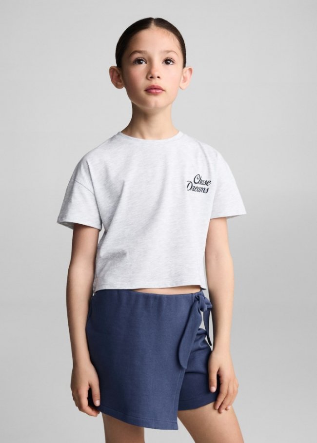 Mango Camiseta crop mensaje - Gris claro vigoré