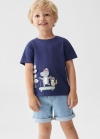 Mango Camiseta algodón dibujo - Azul marino oscuro