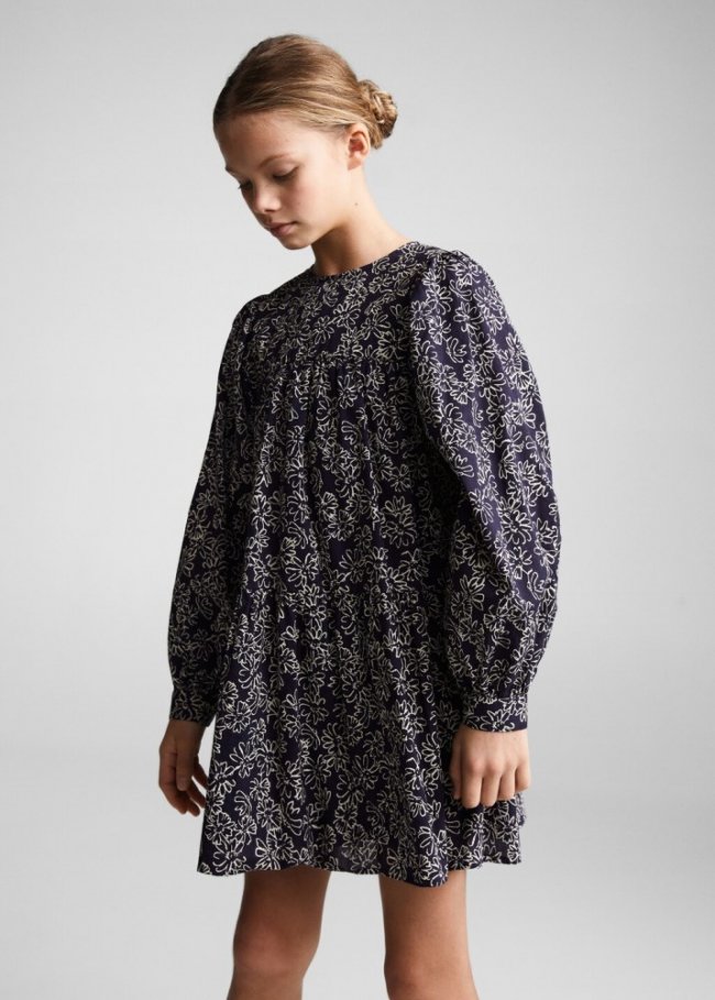 Mango Vestido algodón estampado - Azul marino oscuro