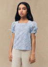 Mango Blusa bordado flores - Azul