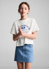 Mango Camiseta mensaje bordado - Blanco roto