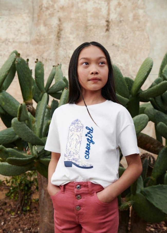 Mango Camiseta estampada algodón - Blanco roto