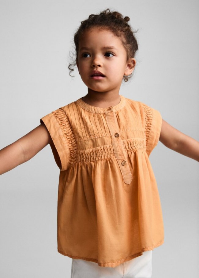 Mango Blusa plisada tinte natural - Mandarina