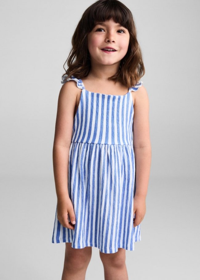 Mango Vestido rayas volante - Azul porcelana