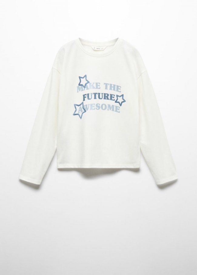 Mango Camiseta manga larga mensaje - Blanco roto