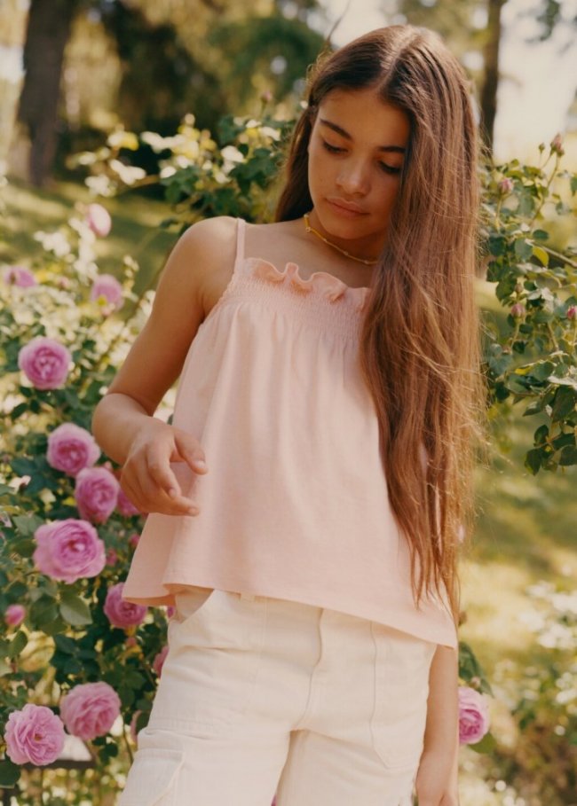Mango Camiseta algodón tirantes - Melocotón