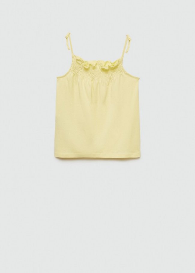 Mango Camiseta cuello fruncido - Amarillo