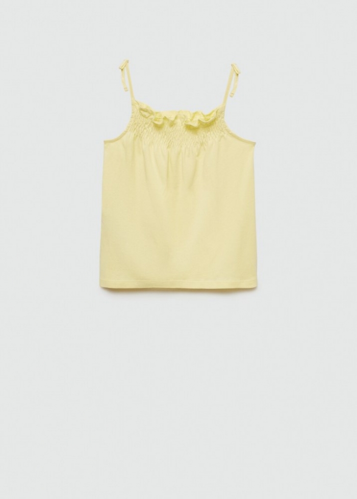 Mango Camiseta cuello fruncido - Amarillo