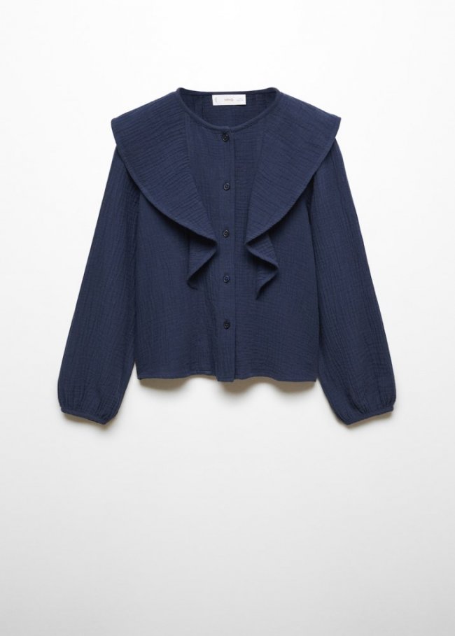 Mango Blusa algodón volantes - Azul marino