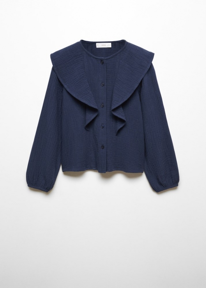 Mango Blusa algodón volantes - Azul marino