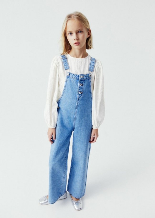 Mango Peto denim botones - Azul medio