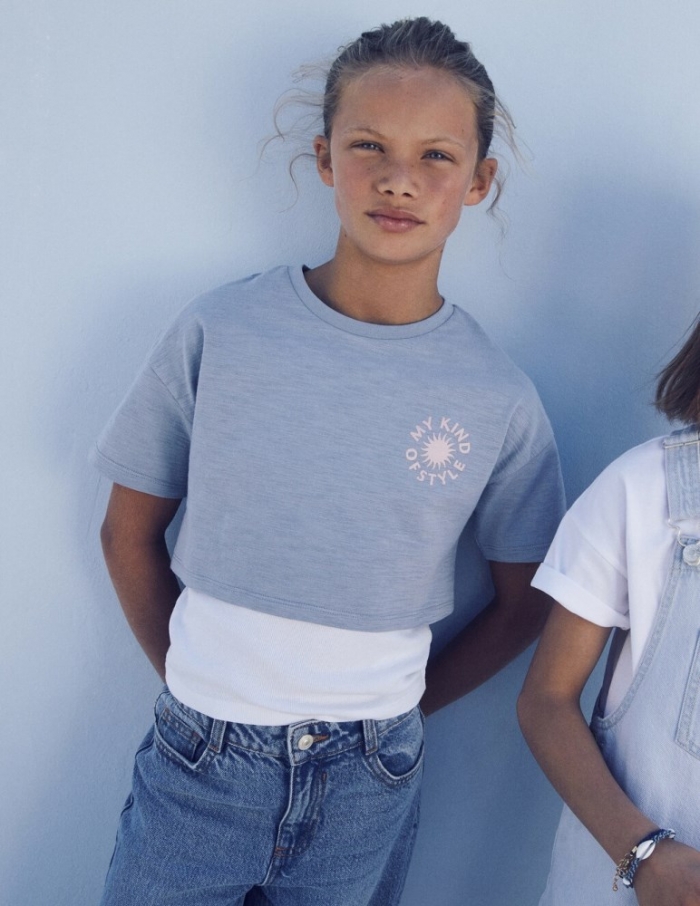 Mango Camiseta estampada doble capa - Azul