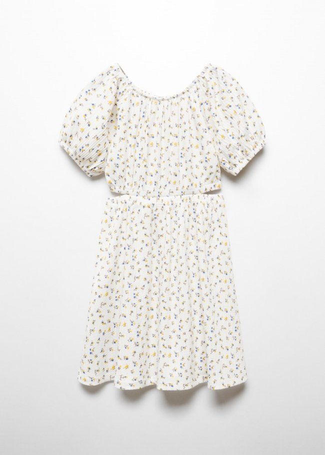 Mango Vestido floral aberturas - Crudo