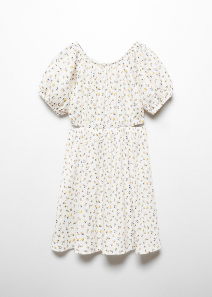 Mango Vestido floral aberturas - Crudo