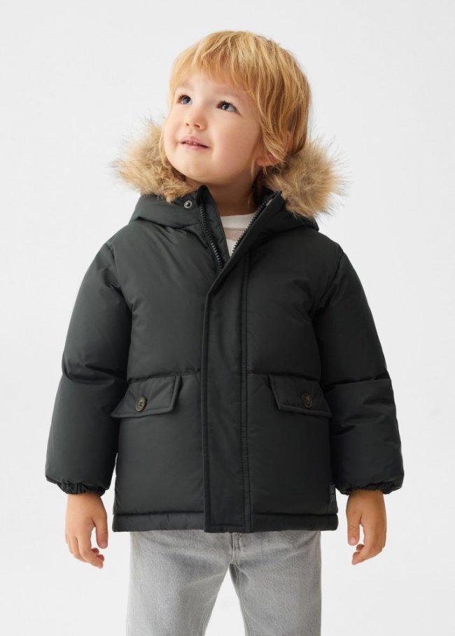 Mango Anorak acolchado capucha pelo - Negro