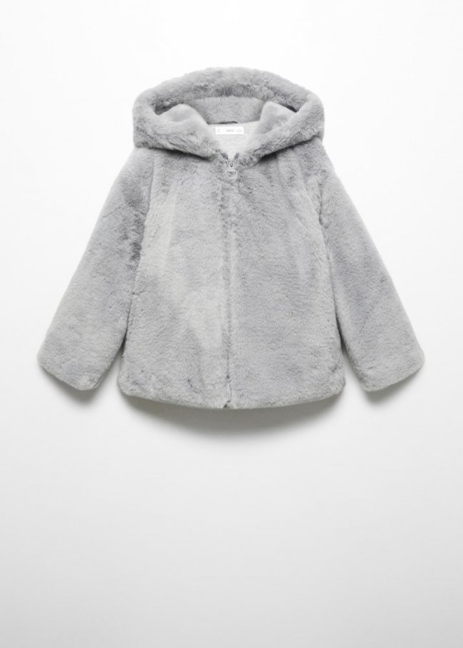 Mango Abrigo pelo capucha - Gris