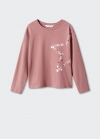Mango Camiseta estampada algodón - Rosa