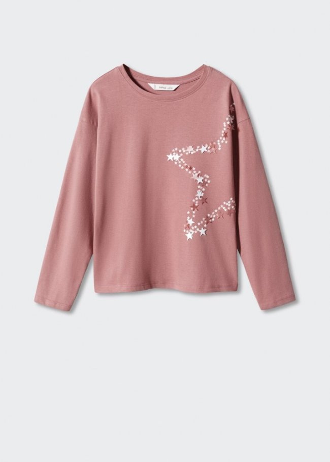Mango Camiseta estampada algodón - Rosa