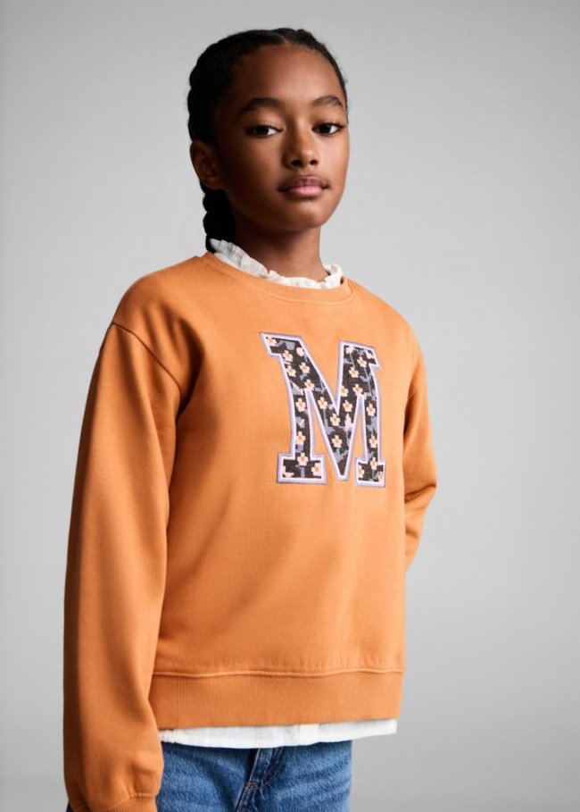 Mango Sudadera algodón detalle bordado - Rojo anaranjado