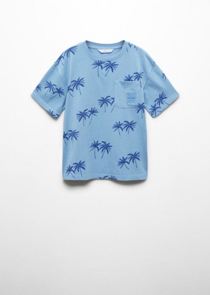 Mango Camiseta estampado palmeras - Azul