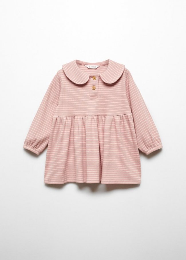 Mango Vestido algodón rayas - Rosa