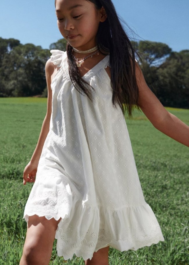 Mango Vestido bordado suizo - Blanco