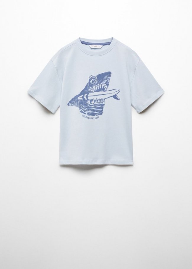 Mango Camiseta estampada algodón - Azul celeste
