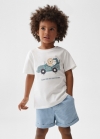 Mango Camiseta algodón dibujo - Blanco roto