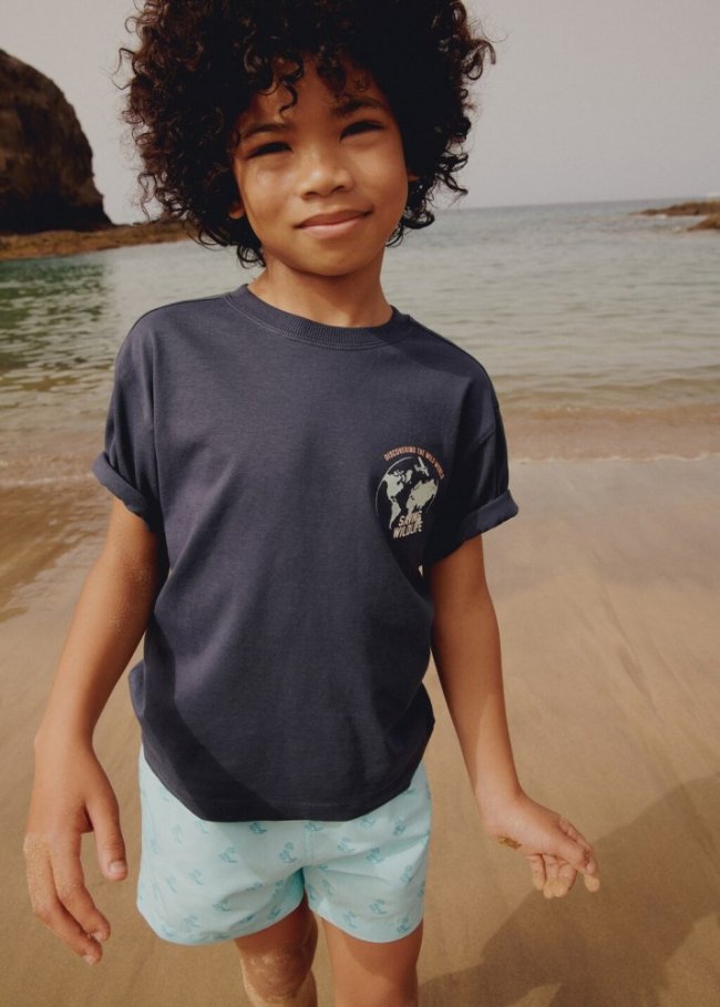 Mango Camiseta mensaje estampado - Azul marino oscuro