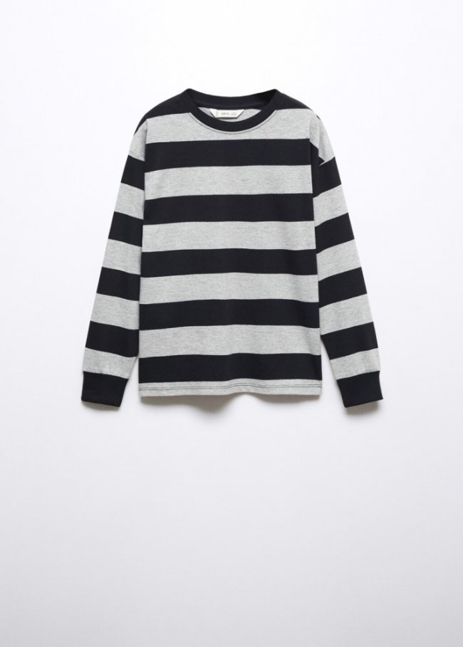 Mango Camiseta manga larga rayas - Negro