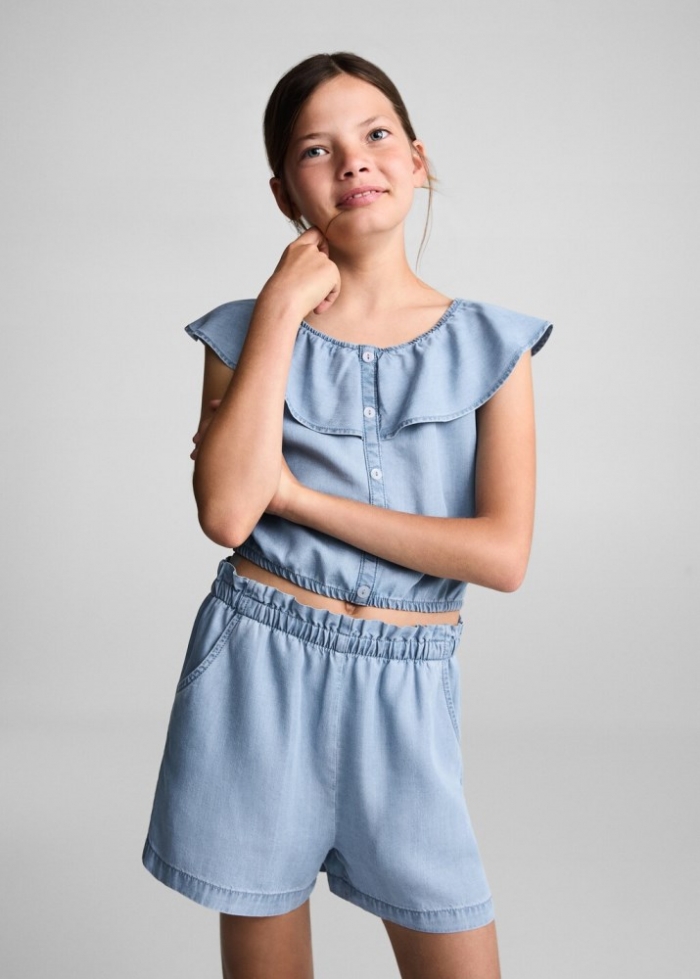 Mango Shorts lyocell cintura elástica - Azul medio