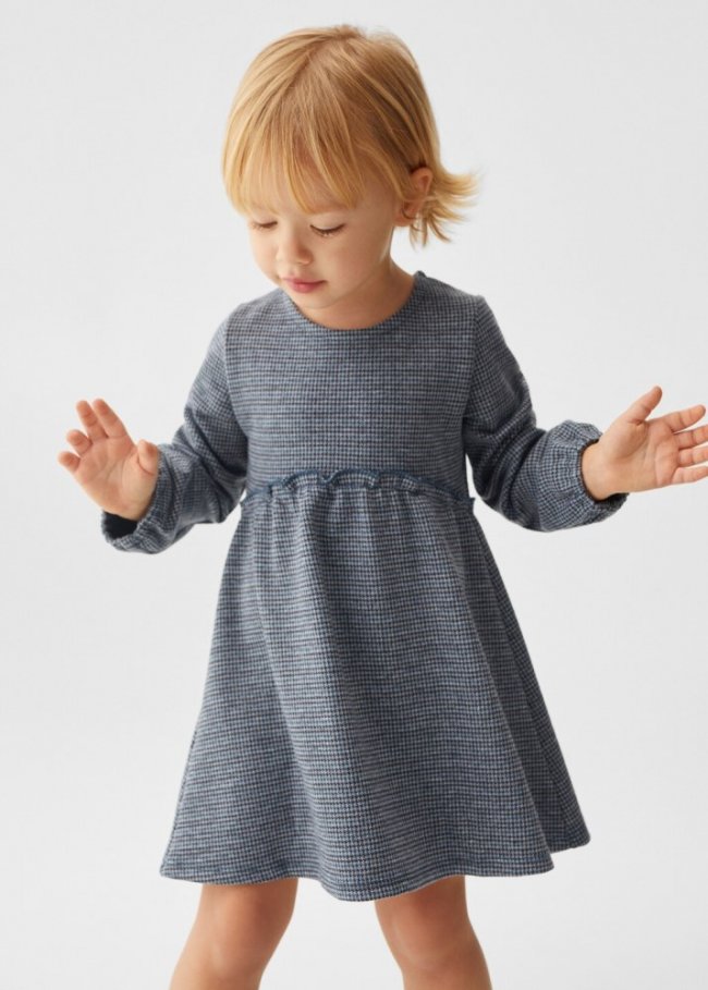 Mango Vestido pata de gallo - Azul marino