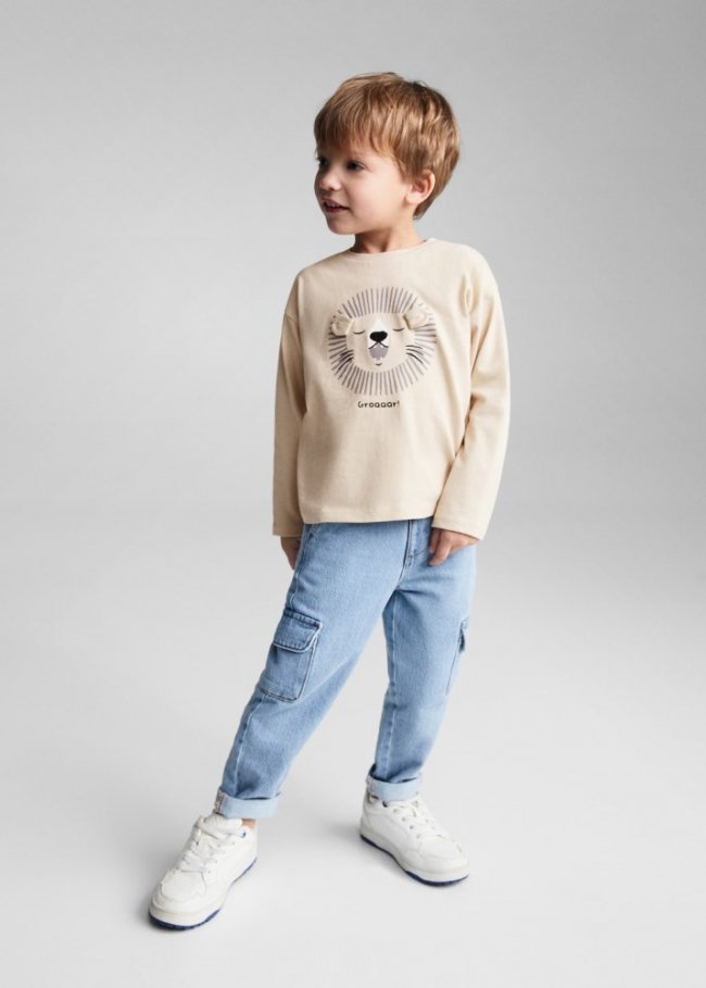Mango Camiseta dibujo estampado - Arena