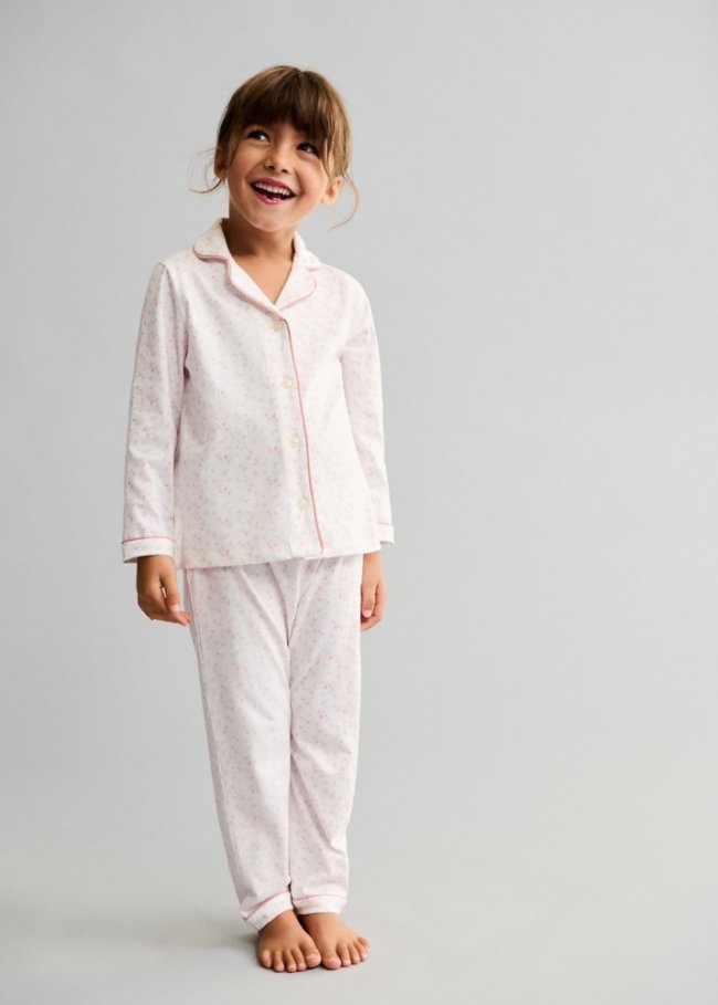 Mango Pijama largo algodón estampado - Blanco roto