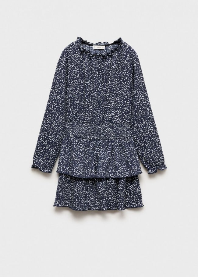 Mango Vestido estampado volantes - Azul marino oscuro