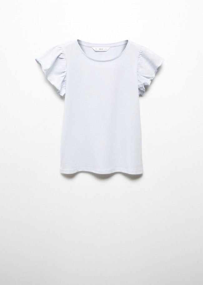 Mango Camiseta volantes manga corta - Azul celeste